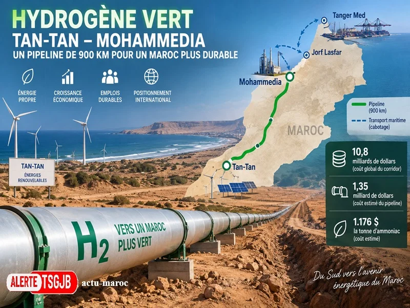 ALERTE TSGJB Maroc : un corridor d’hydrogene vert de 900 km entre Tan-Tan, Mohammedia et Tanger Med